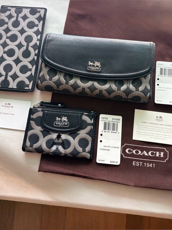 Coach Handbags - NWT Coach SET Madison Op Art Lurex Checkbook Wallet & Mini Skinny Rare Bundle